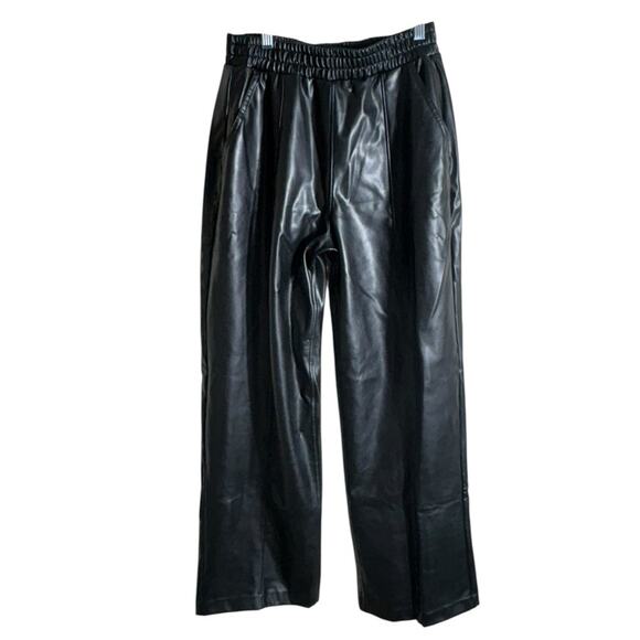 Abercrombie & Fitch Vegan Leather Pull On Wide Leg Pants Size Medium - Picture 4 of 9